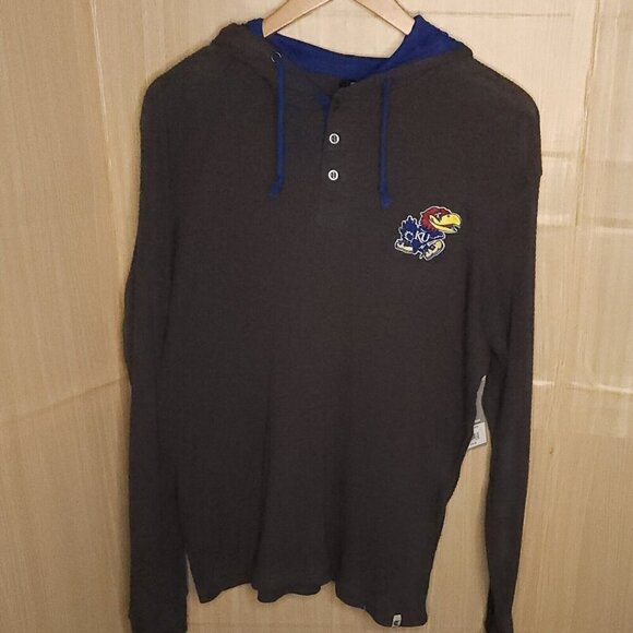 Colosseum University Of Kansas New Mens Grey Waffle Knit Hooded Shirt - Picture 1 of 7